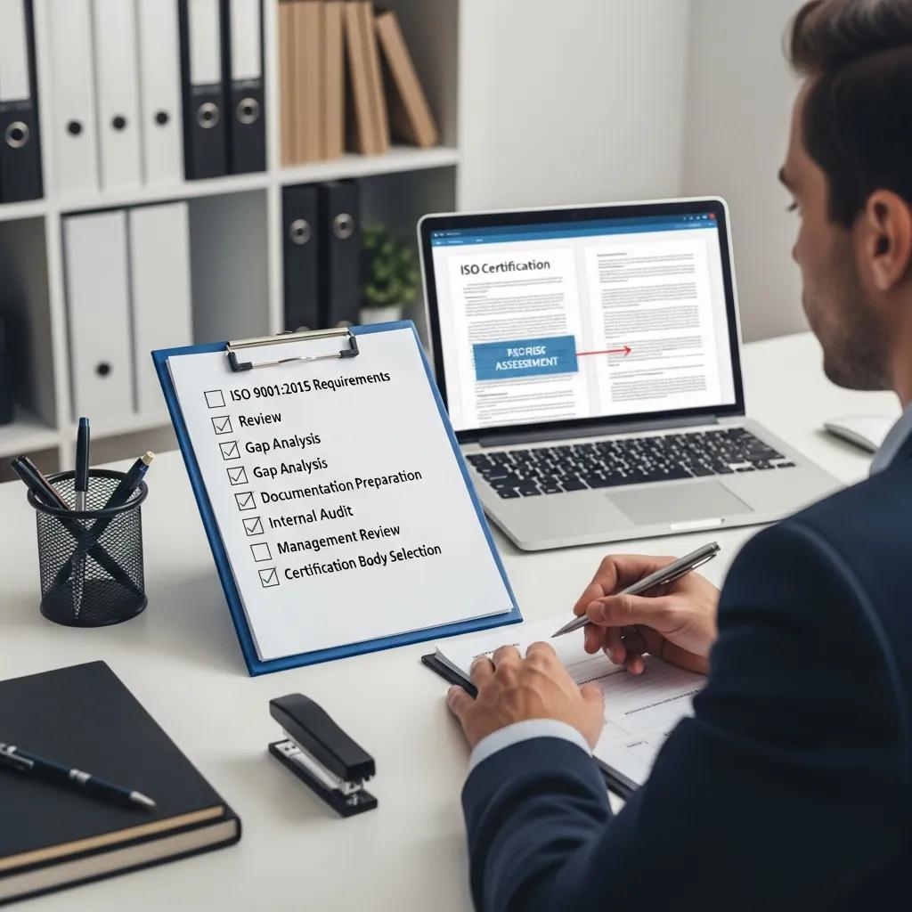 Checklist and planning for ISO certification in a professional workspace