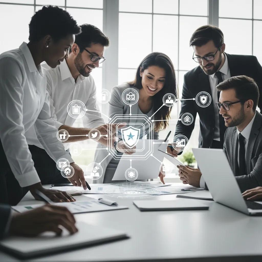 Team collaboration on information security management in a modern office setting