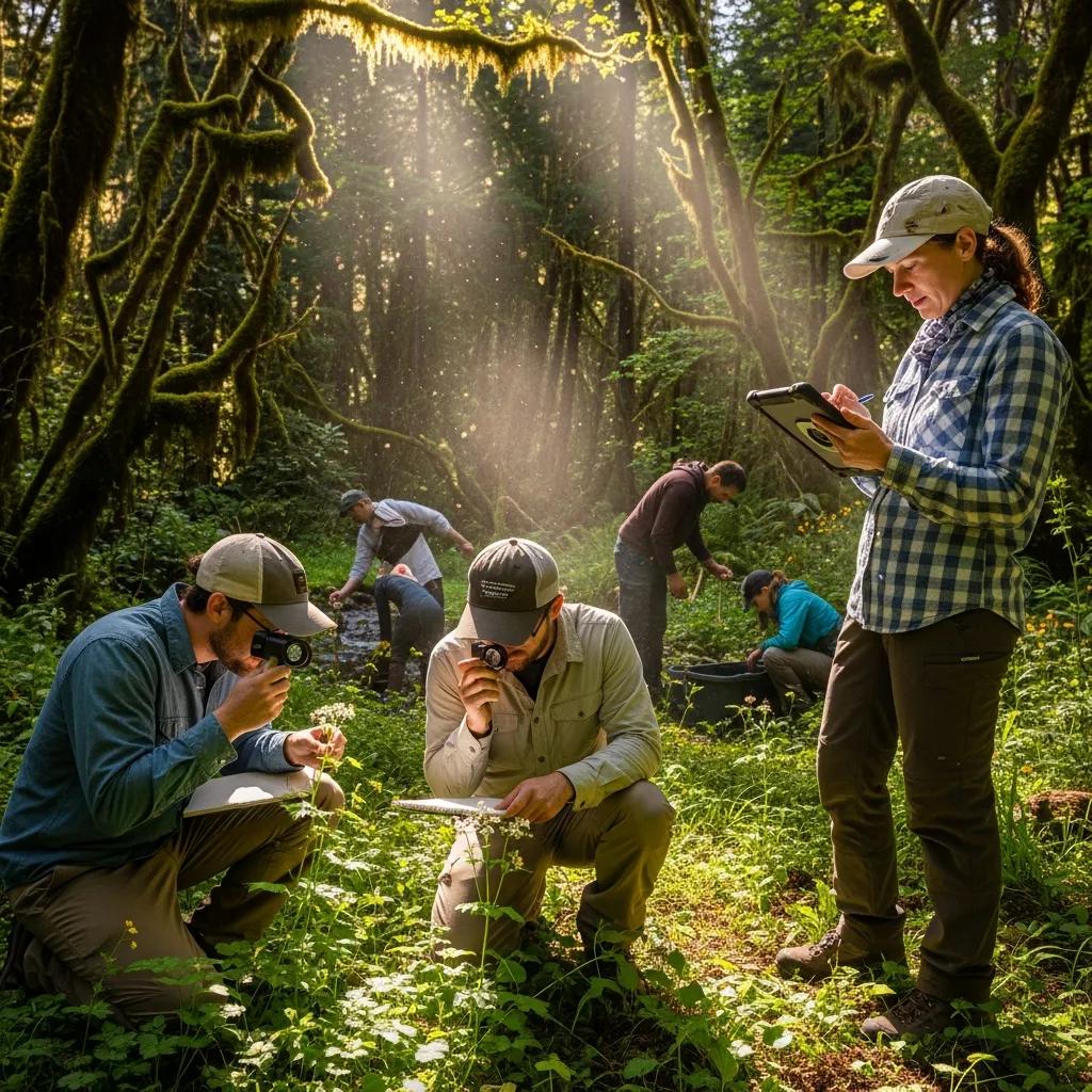 Team conducting an environmental assessment for ISO 14001 certification