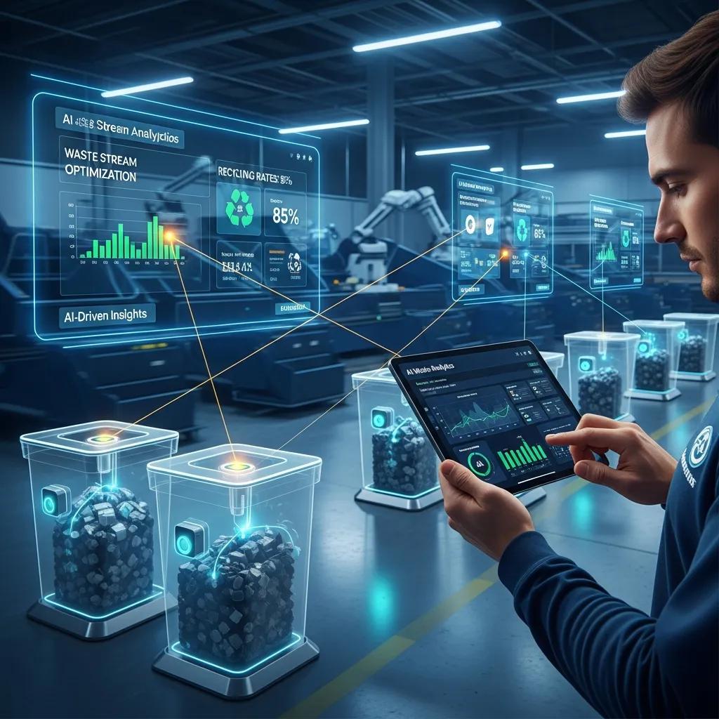 Technician using AI tools for waste auditing in a facility