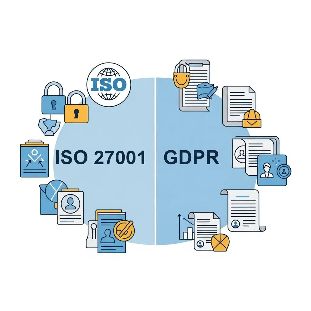 Diagram contrasting the scope and legal requirements of ISO 27001 and GDPR