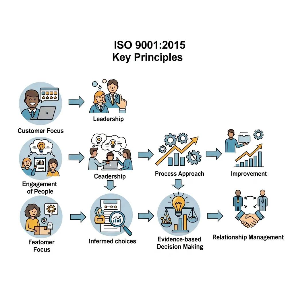 Graphic showing core ISO 9001 principles for service industries