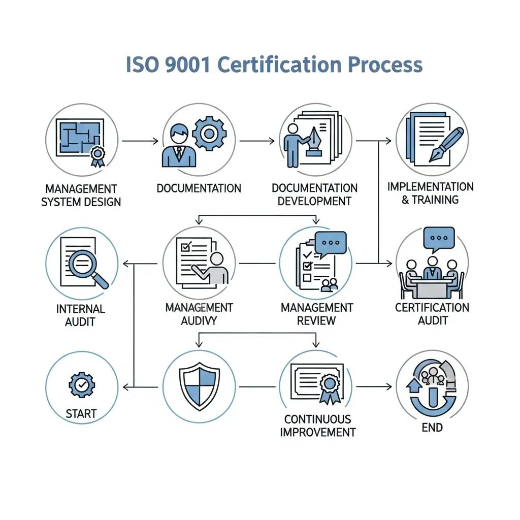 Diagram showing steps of the ISO 9001 certification process