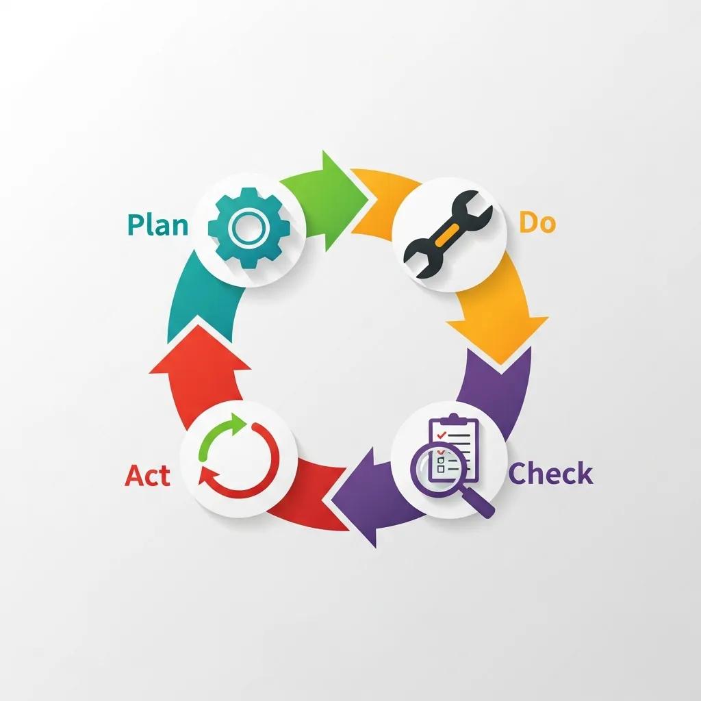 Diagram showing PDCA cycle phases for continual improvement under ISO 9001