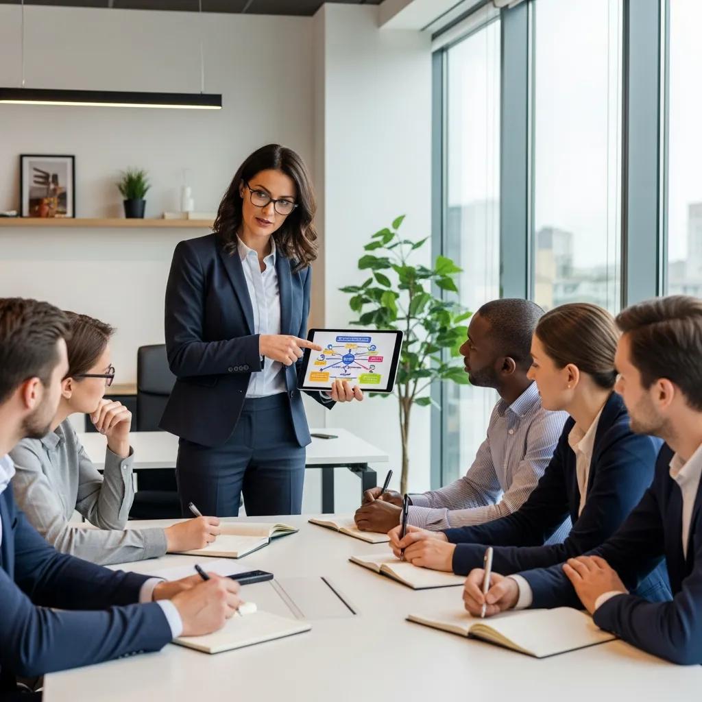 ISO consultant guiding a team in a modern office on certification strategies